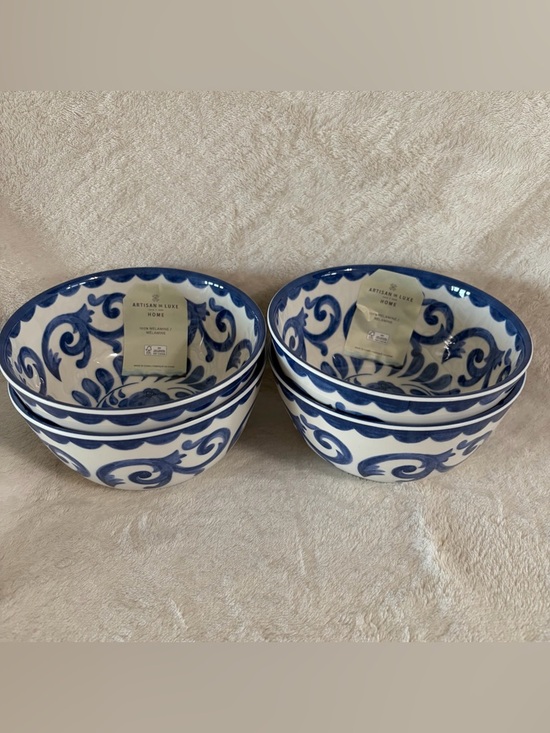 Other - NWT Artisan de Luxe Home Blue Rose Scroll Melamine Bowls Set of 4